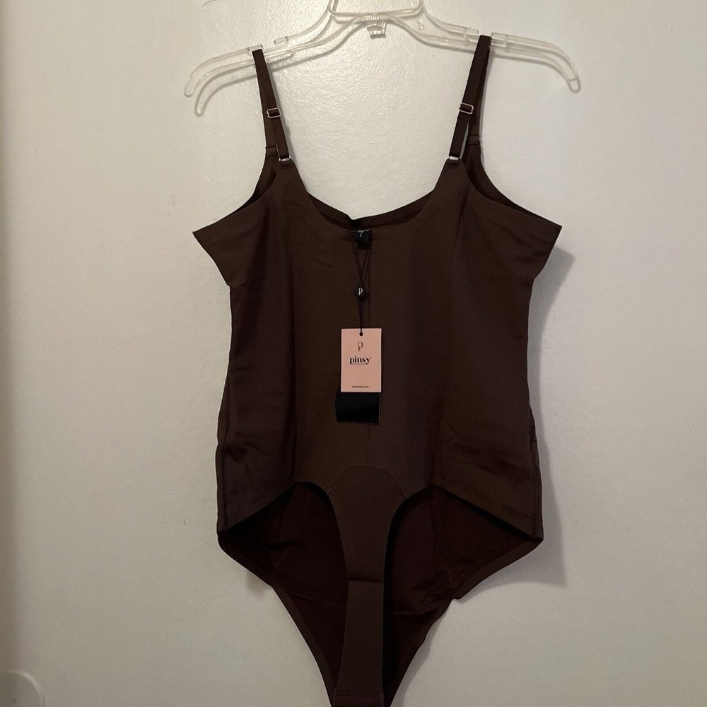 PINSY Spaghetti Strap Scoop Shapesuit Chocolate Brown XL Thong New in Package - Picture 6 of 11